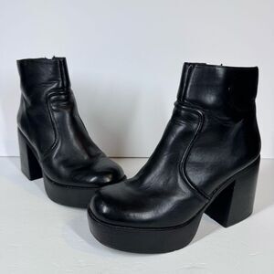 Urban Outfitters Leo Platform Boots Black Leather Chunky Heel Women’s 38 US 8